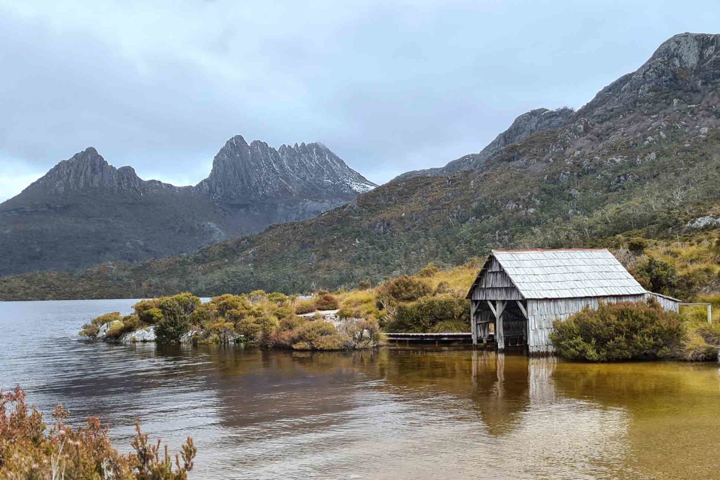 Hut by a lake in Tasmania, Australia