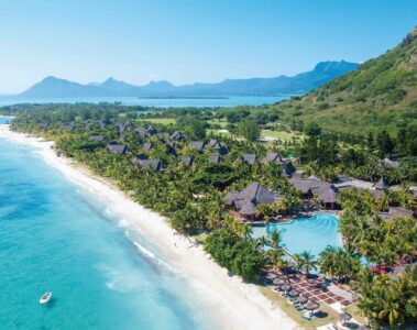 Dinarobin Beachcomber Resort & Spa, Mauritius birds eye view of its amazing beach