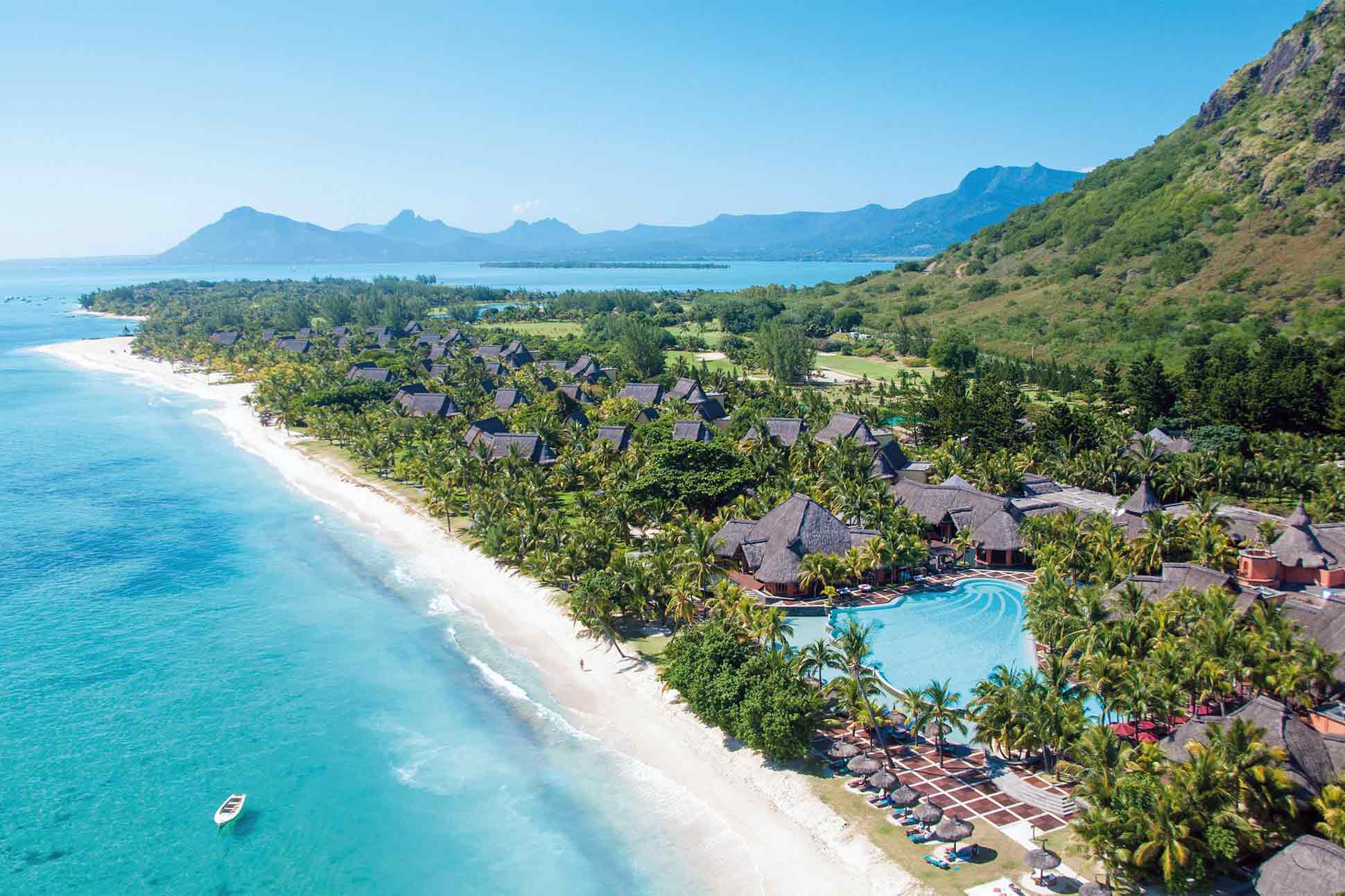 Dinarobin Beachcomber Resort & Spa, Mauritius birds eye view of its amazing beach