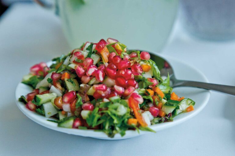 A healthy salad starter in Tel Aviv, Israel
