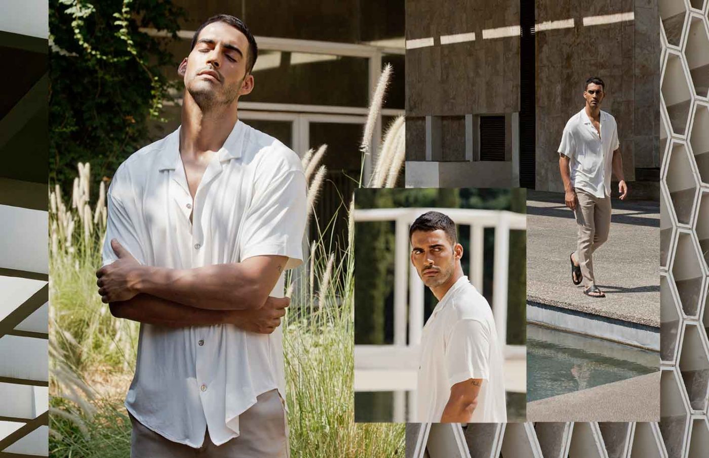 Casual fit cream shirt, MIRZA by NAOR AHARON; beige straight fit cotton trousers, HED MAYNER