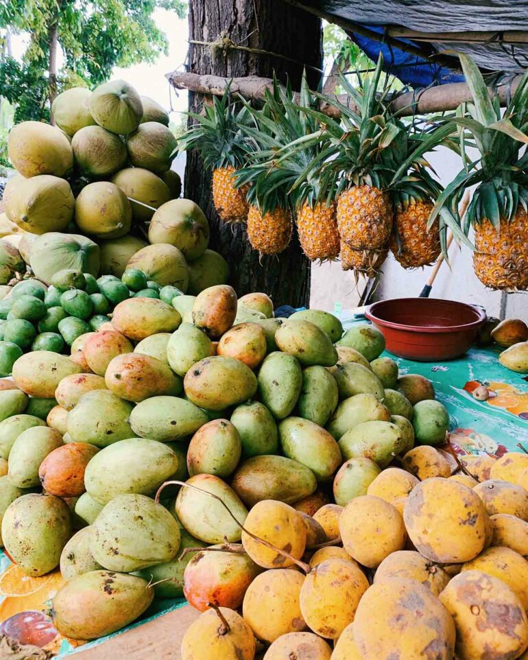 Fruits on display at a food stall in Manila, The Philippines