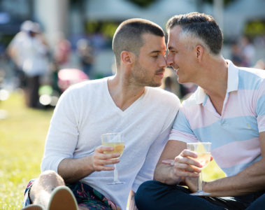 Gay couple in Millennium Park, Chicago, Illinois, USA