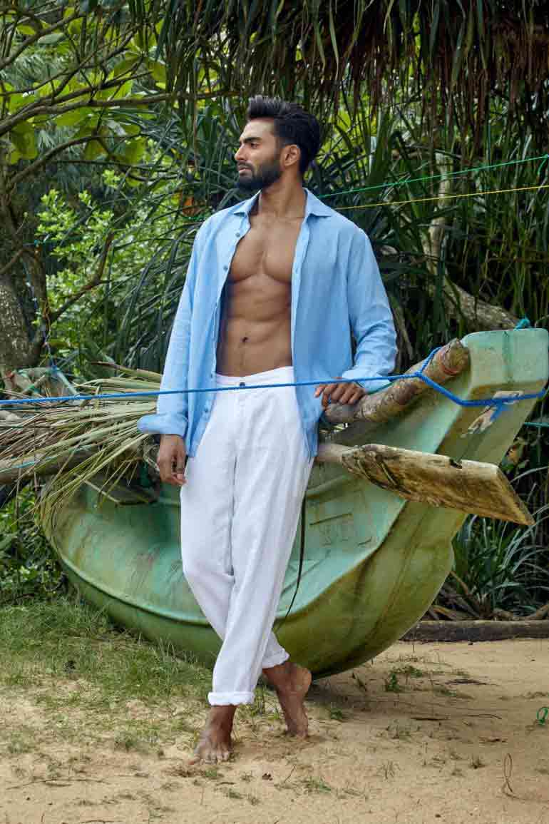 Model Tymeron Huban Carvalho in Sri Lanka, wearing Vilebrequin