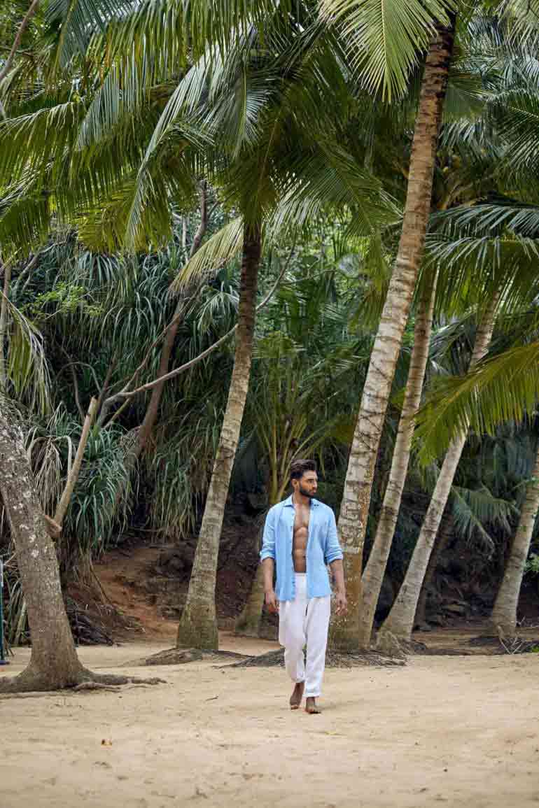 Model Tymeron Huban Carvalho in Sri Lanka, wearing Vilebrequin