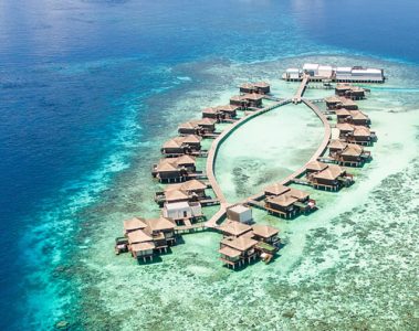 Overwater residences at the Raffles Maldives Meradhoo Resort, Maldives.