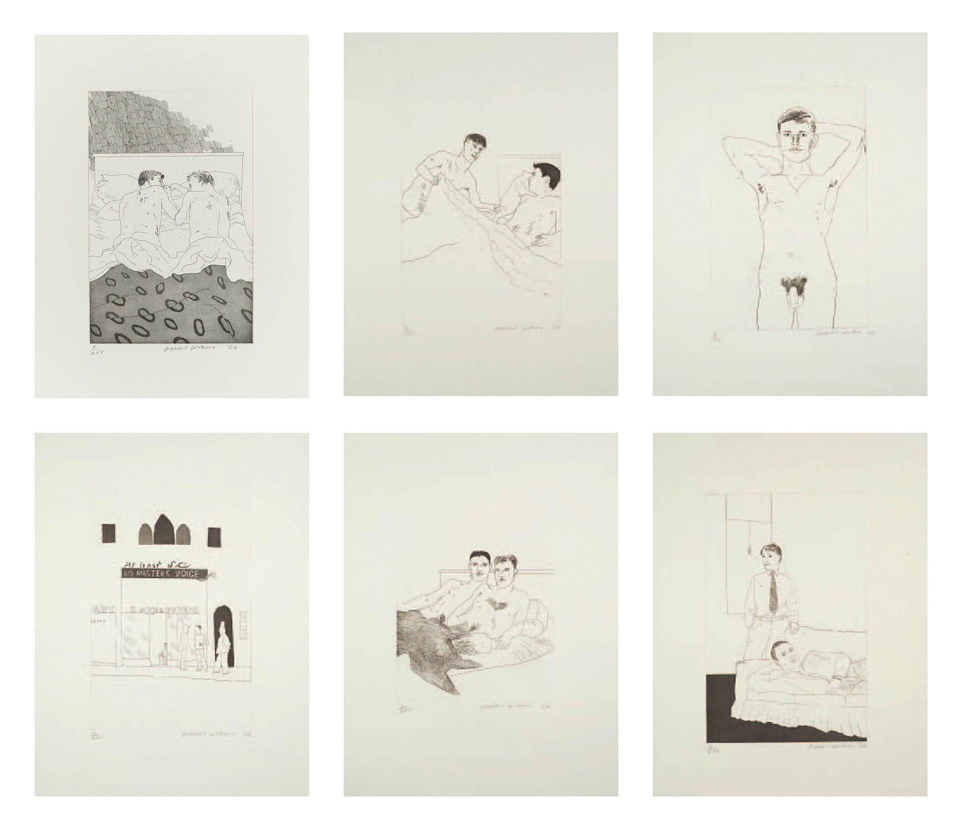 Illustrations for 14 poems by CP Cavafy by David Hockney showing at the Zebra One Gallery London