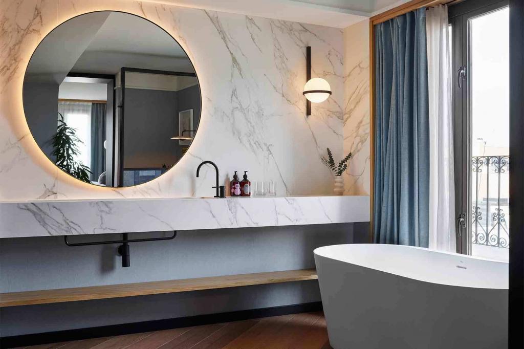 A bathroom at the Kimpton Vividora Hotel, Barcelona, Spain