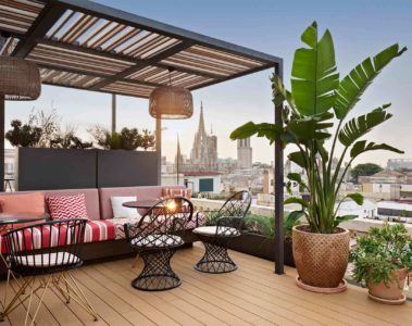The rooftop terrace restaurant at the Kimpton Vividora Hotel, Barcelona, Spain
