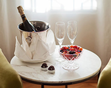 The Indulgence Gold Package at the Diplomat Hotel in Stockholm, Sweden, is a romantic treat.