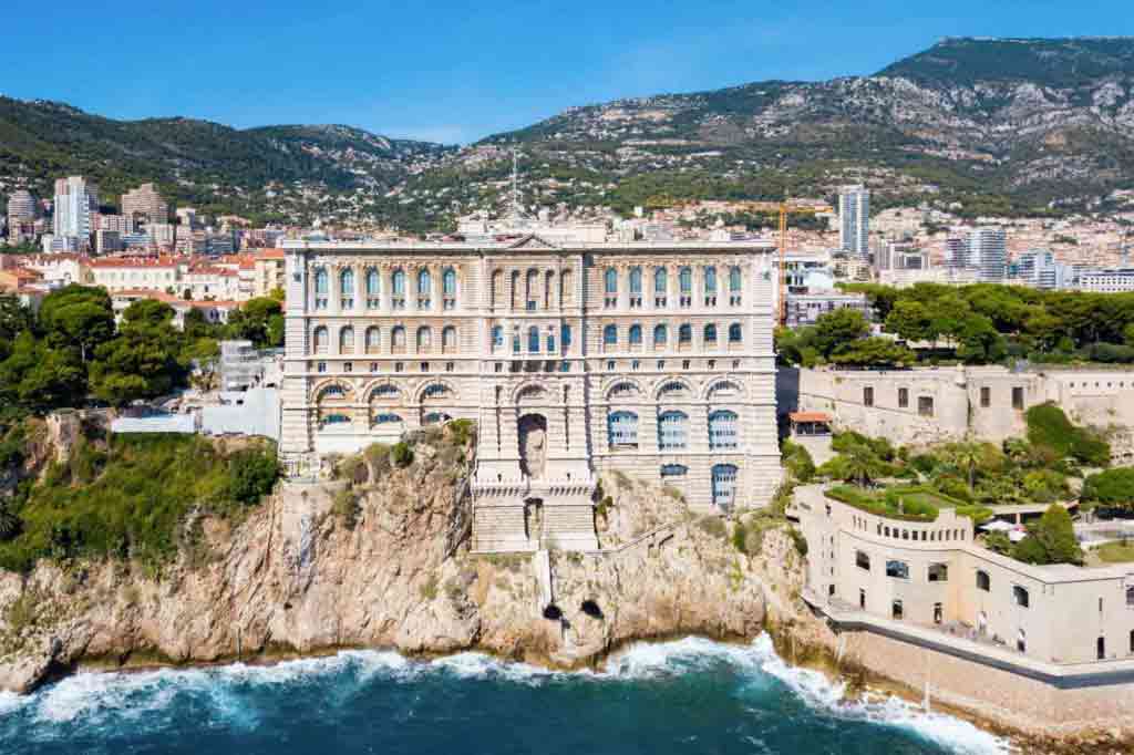 Exterior view of the seaside The Musée Océanographique in Monaco