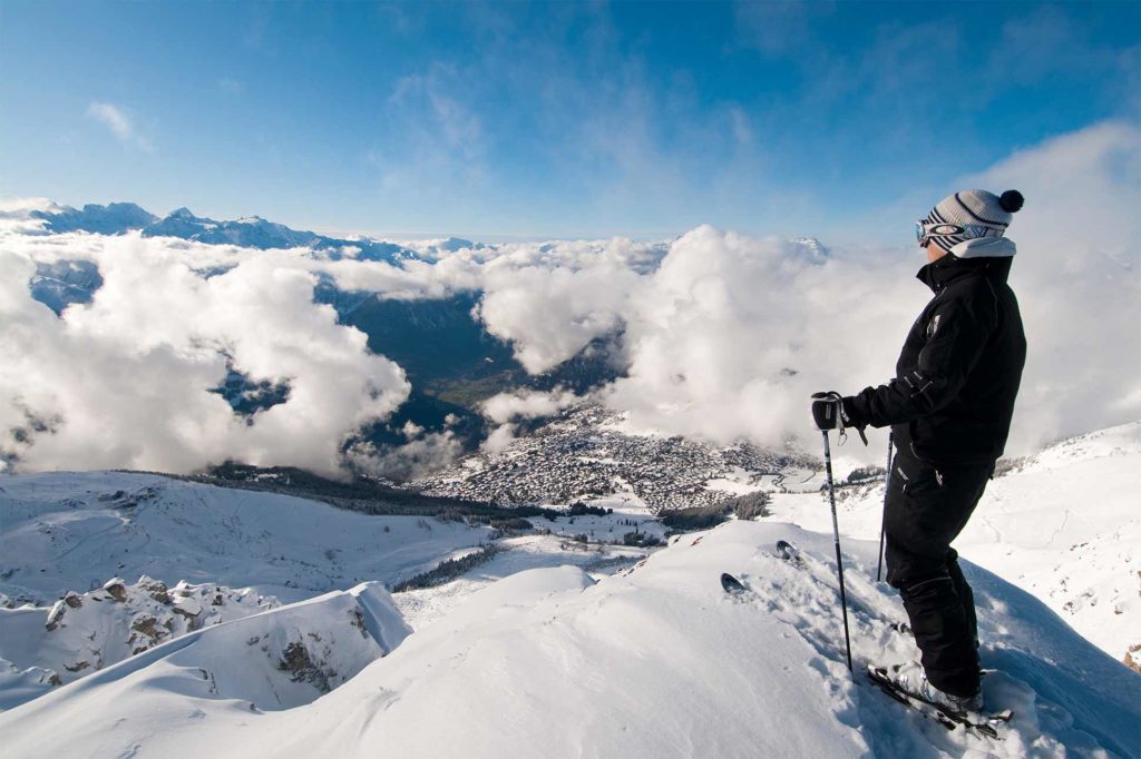 A skier on the slopes outside Virgin Limited Edition, The Lodge, Verbier, Switzerland