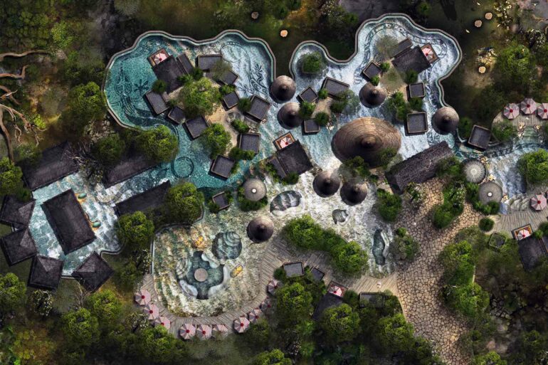 Aerial view rendering of Africa – The Colony, Bill Bensley