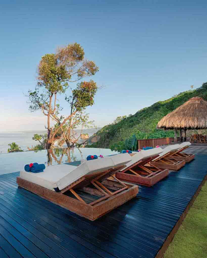 Poolside loungers at Lelewatu Resort, Sumba, Indonesia