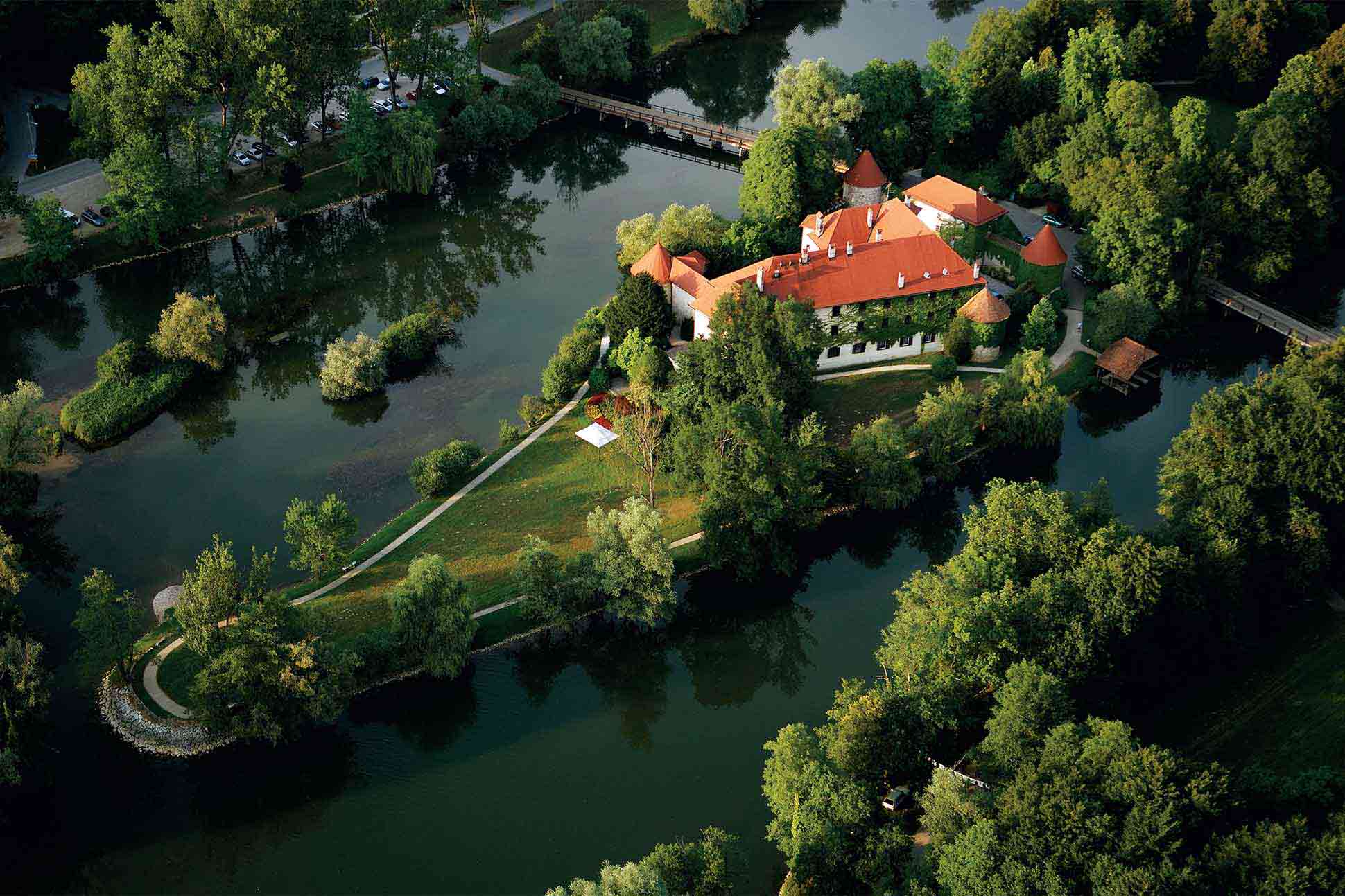 Aerial view of The Grad Otočec, Otočec, Slovenia