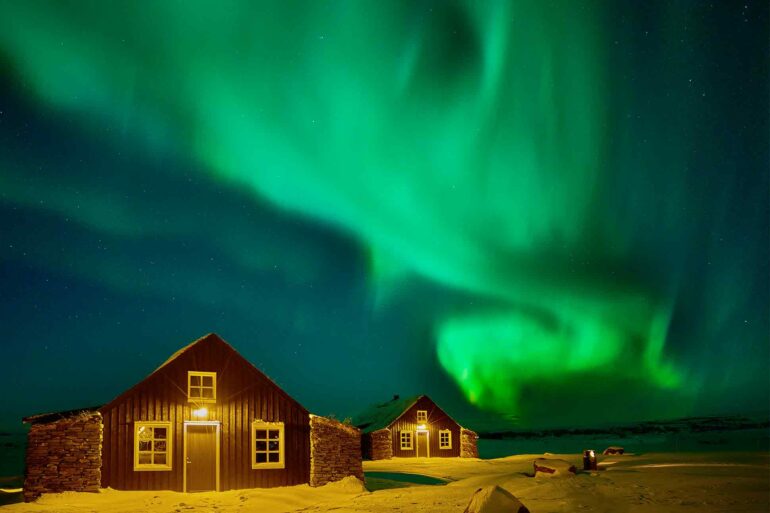 Nordic lights over xTorfhús Retreat, Selfoss, Iceland