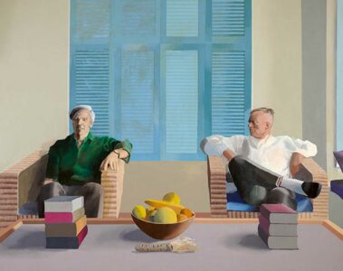 Photo of David Hockney's painting of Christopher Isherwood and Don Bachardy