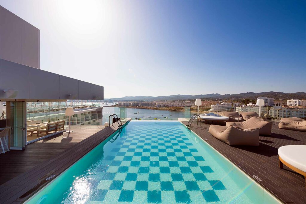 Rooftop pool at Amàre Beach Hotel, Ibiza, Spain