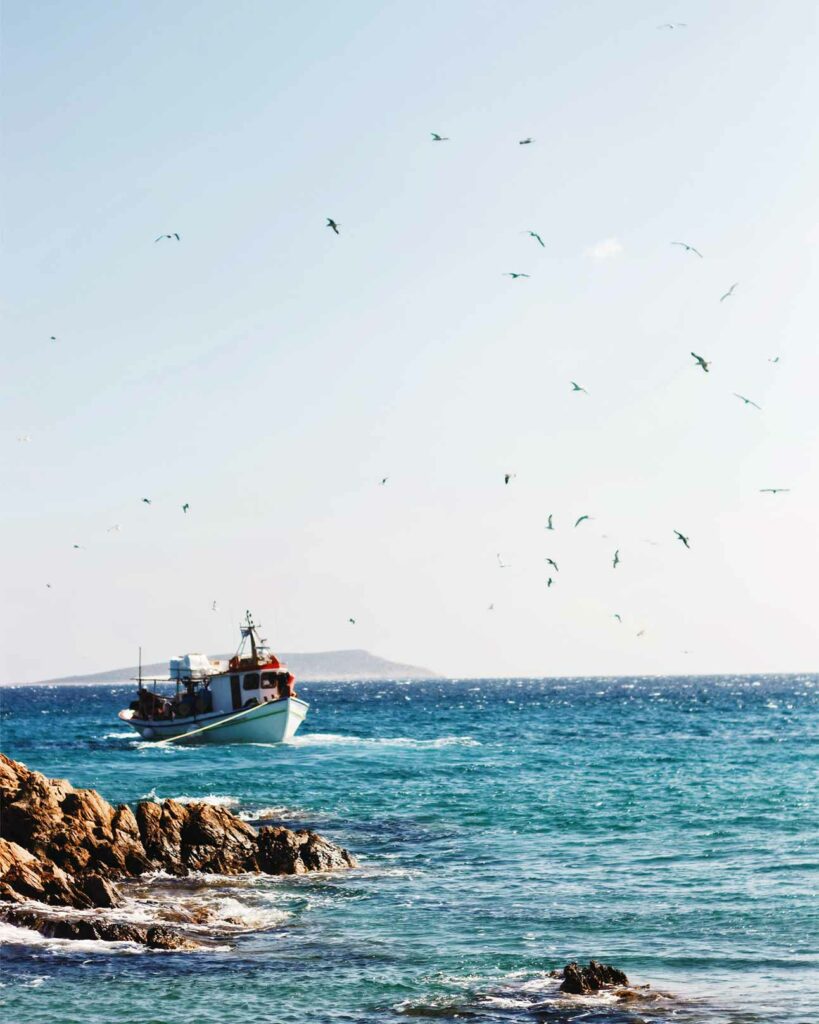 Approaching the Greek islands by boat