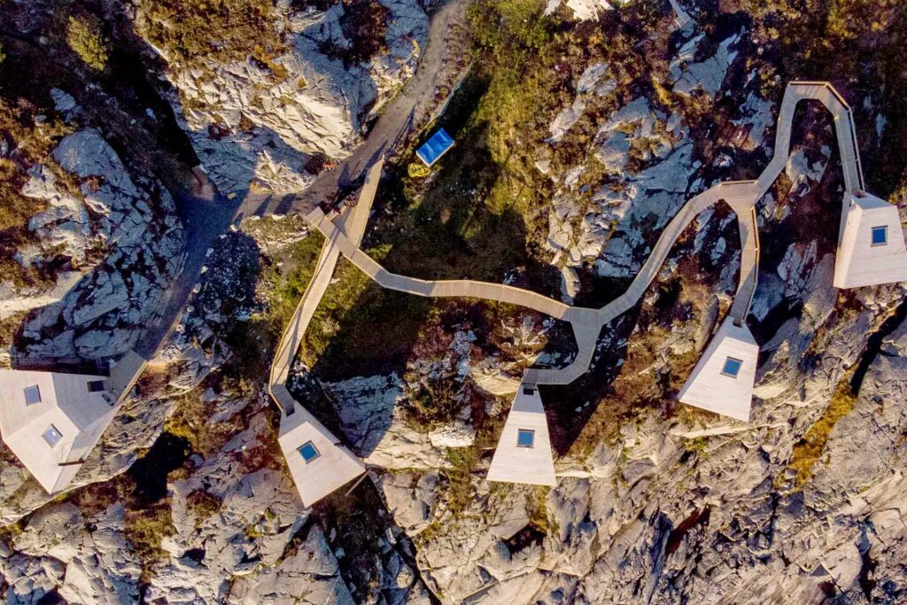 Aerial of Flokehyttene, Norway designer cabins