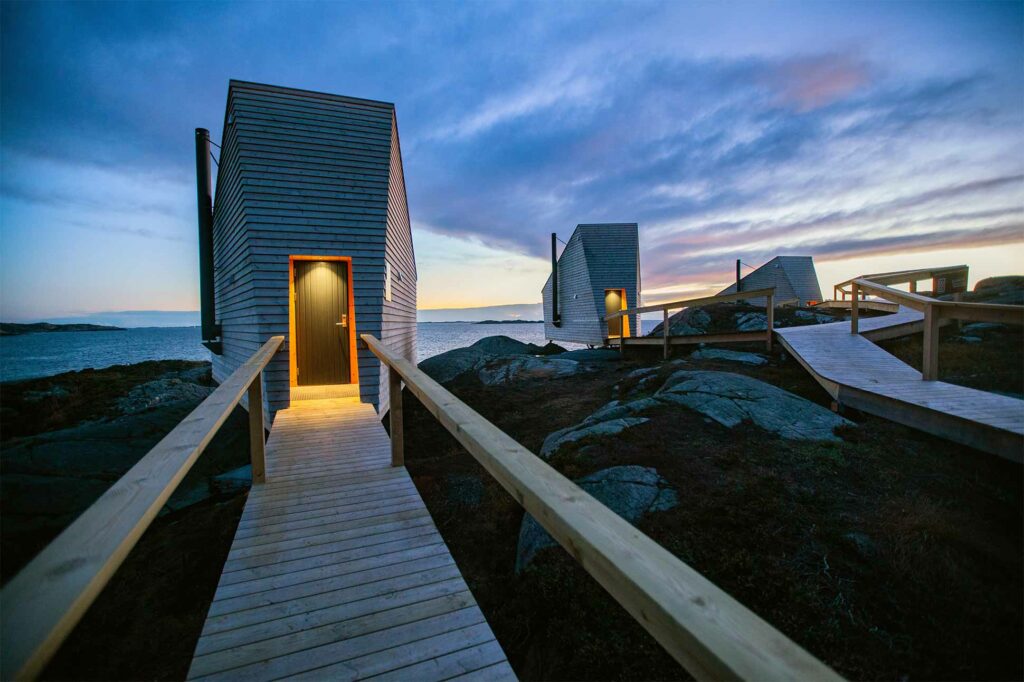 Walking up to Flokehyttene, Norway designer cabins