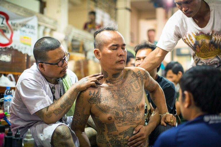 Sak Yant tattoo ceremony in Bangkok, Thailand