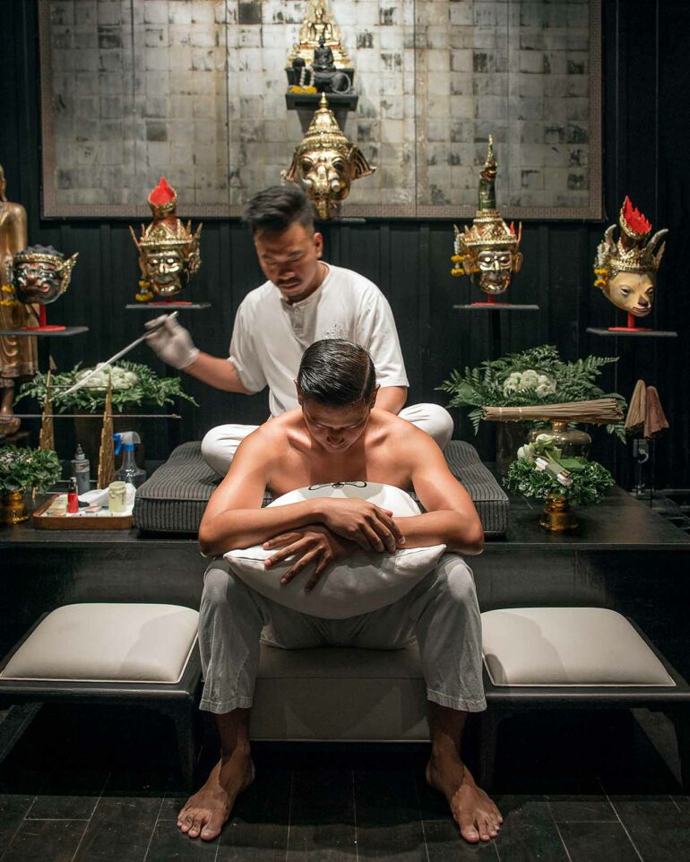 Sak Yant tattoo ceremony at The Siam Bangkok, Thailand