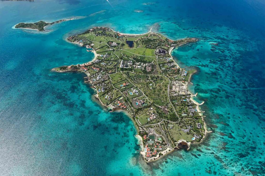 Aerial view of Jumby Bay Island, Antigua