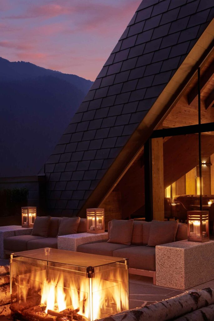 Rooftop bar at Lefay Resort and SPA Dolomiti, Trentino, Italy