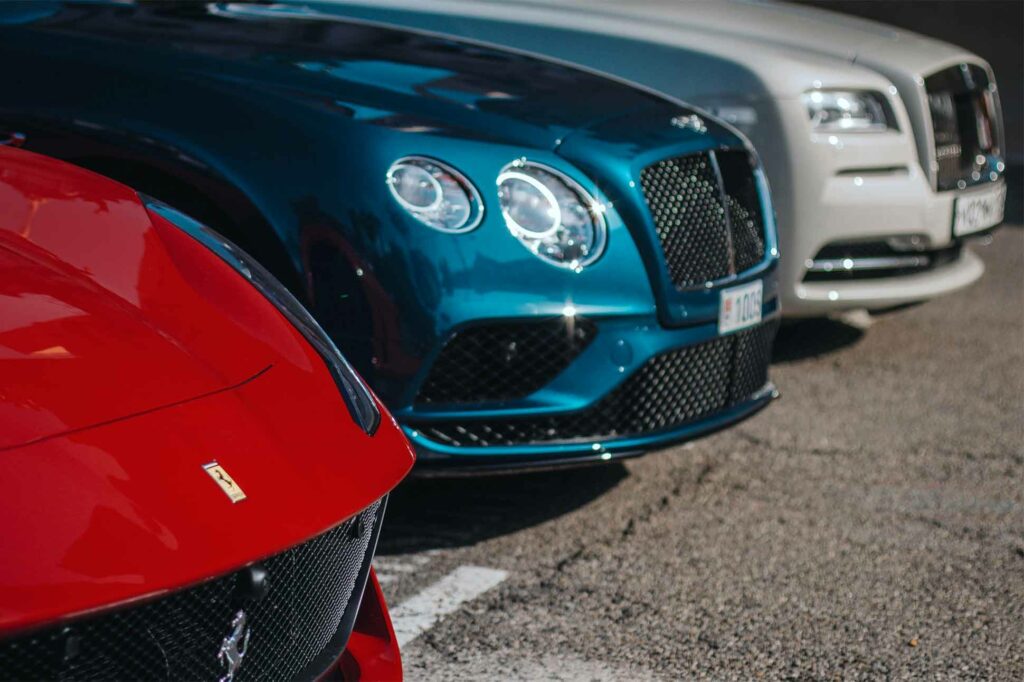 Luxury cars parked outside a Monacan casino