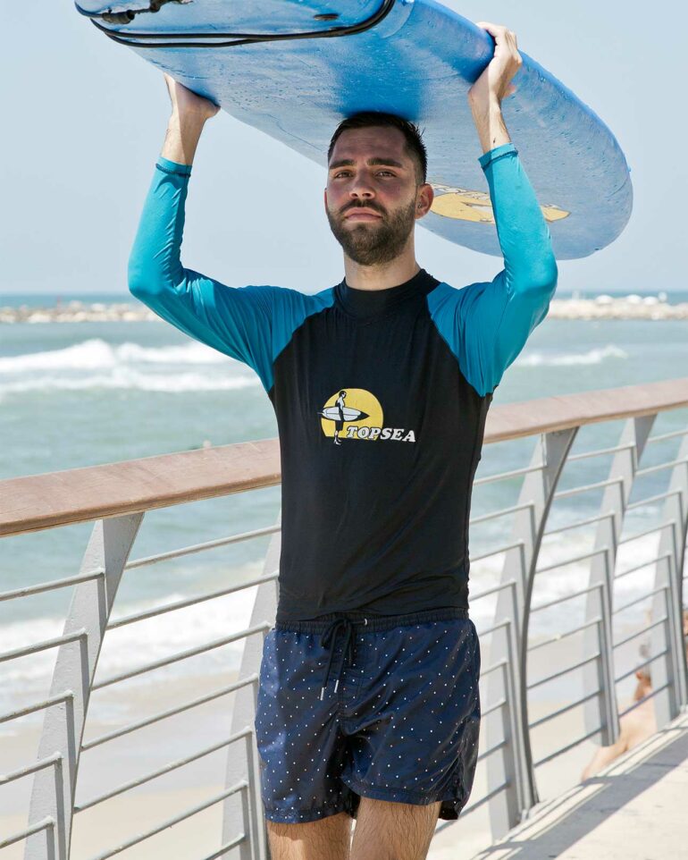 A surfer in Tel Aviv, Israel