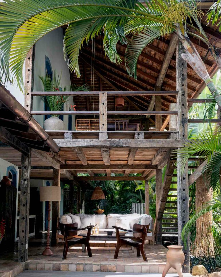Outdoors seating at Uxua Casa Hotel, Trancoso, Brazil