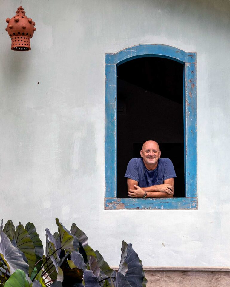 Wilbert Das enjoys the views from Uxua Casa Hotel, Trancoso, Brazil