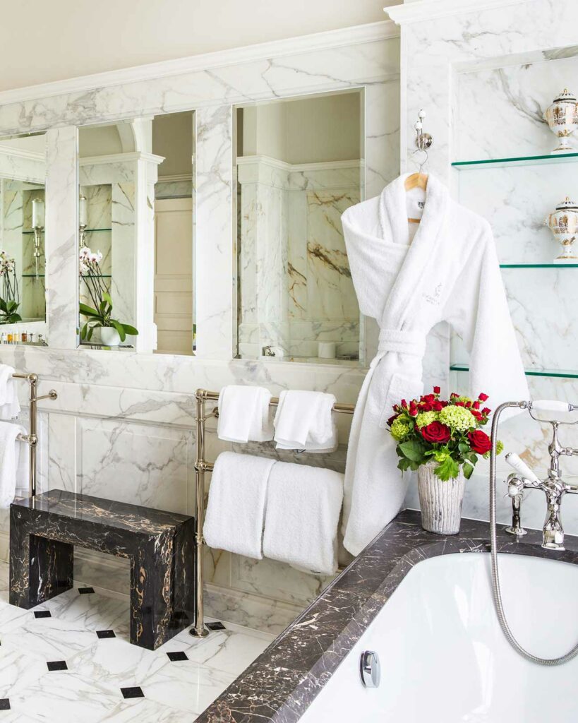 Grand Master Suite Coral Bathroom at Lucknam Park, Wiltshire, United Kingdom