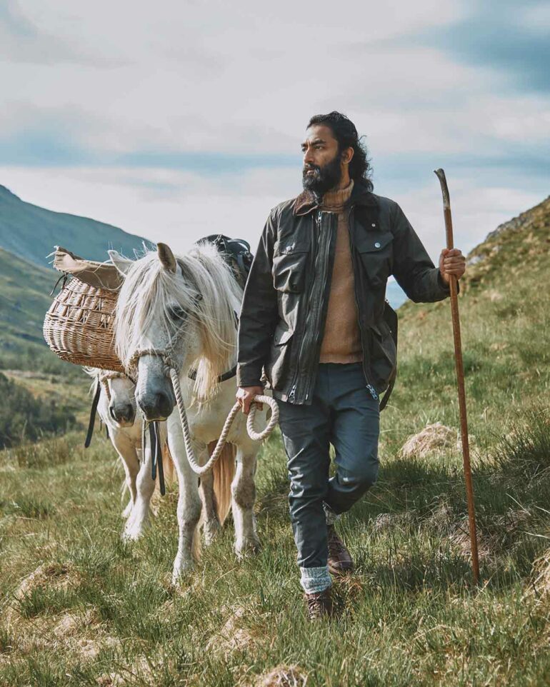 Model on expedition in Glen Artney, Scotland