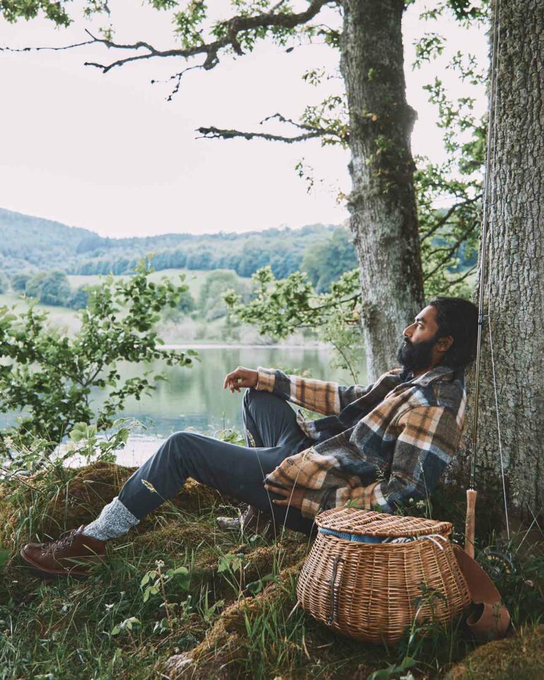 Model by lake in Glen Artney, Scotland