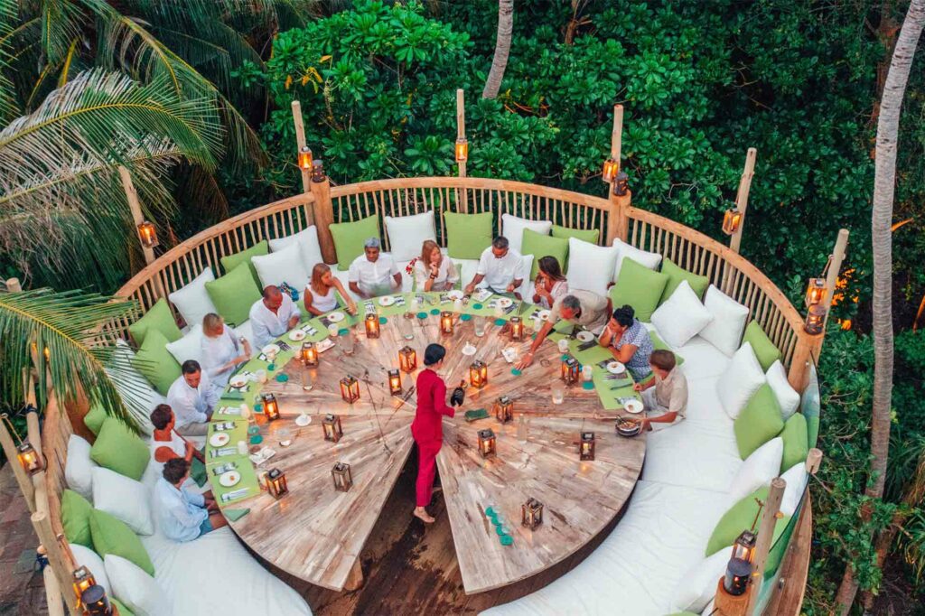 Dinner is served at Soneva Fushi, Flying Sauces, Maldives