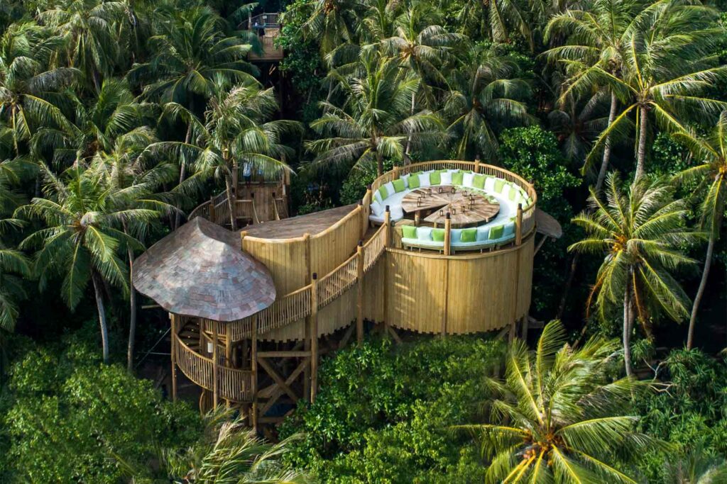 Aerial view of Soneva Fushi, Flying Sauces, Maldives