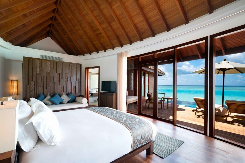 Overwater villa interior at the Anantara Dhigu Maldives Resort, The Maldives