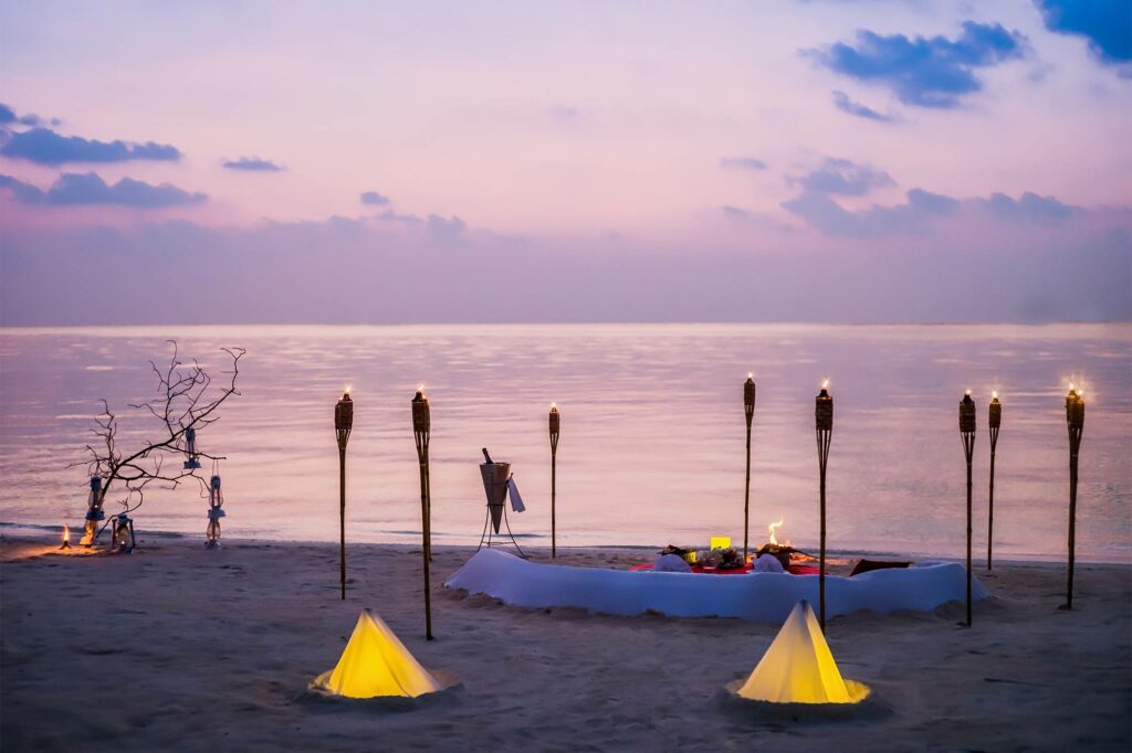 Beachside dining in the Maldives