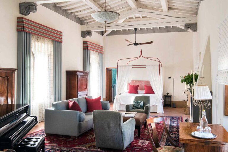 Bedroom at Borgo Pignano, Tuscany, Italy