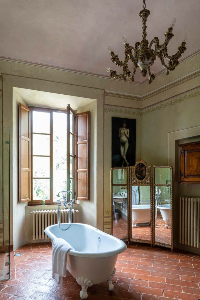 Freestanding tub at Borgo Pignano, Tuscany, Italy