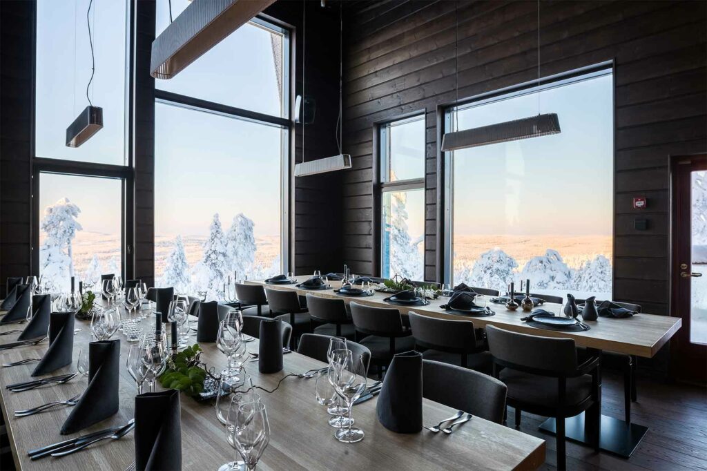 Dining at Octola Private Wilderness, Finnish Lapland, Finland