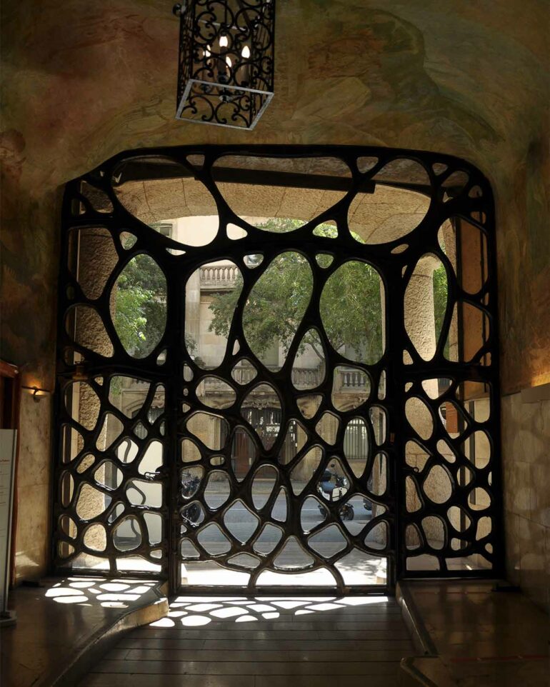 Antoni Gaudi-designed door at La Pedrera in Barcelona, Spain