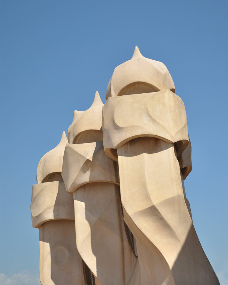 The famous chimneys of La Pedrera in Barcelona, Spain