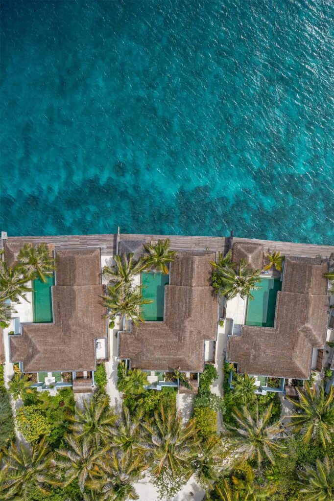 Aerial view of Maldivian villas