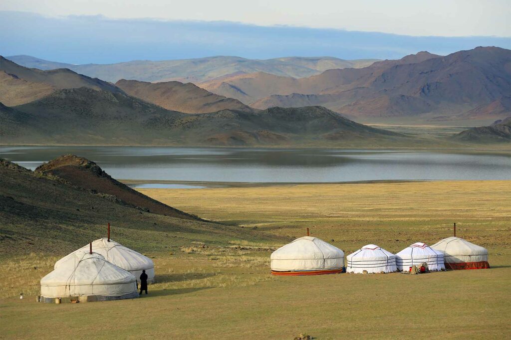 Ger tents in Mongolia, pictured during a VistaJet adventure
