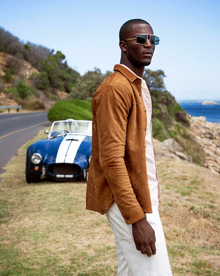 Model with Cobra sportscar in Cape Town, South Africa