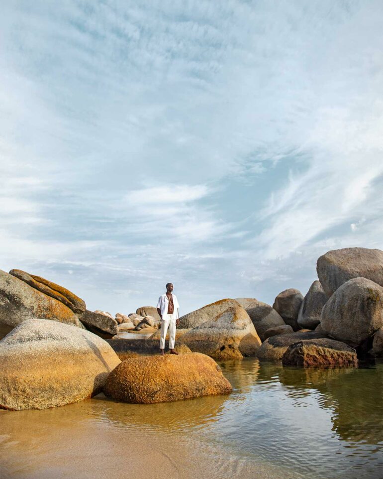 Model on beach in Cape Town, South Africa
