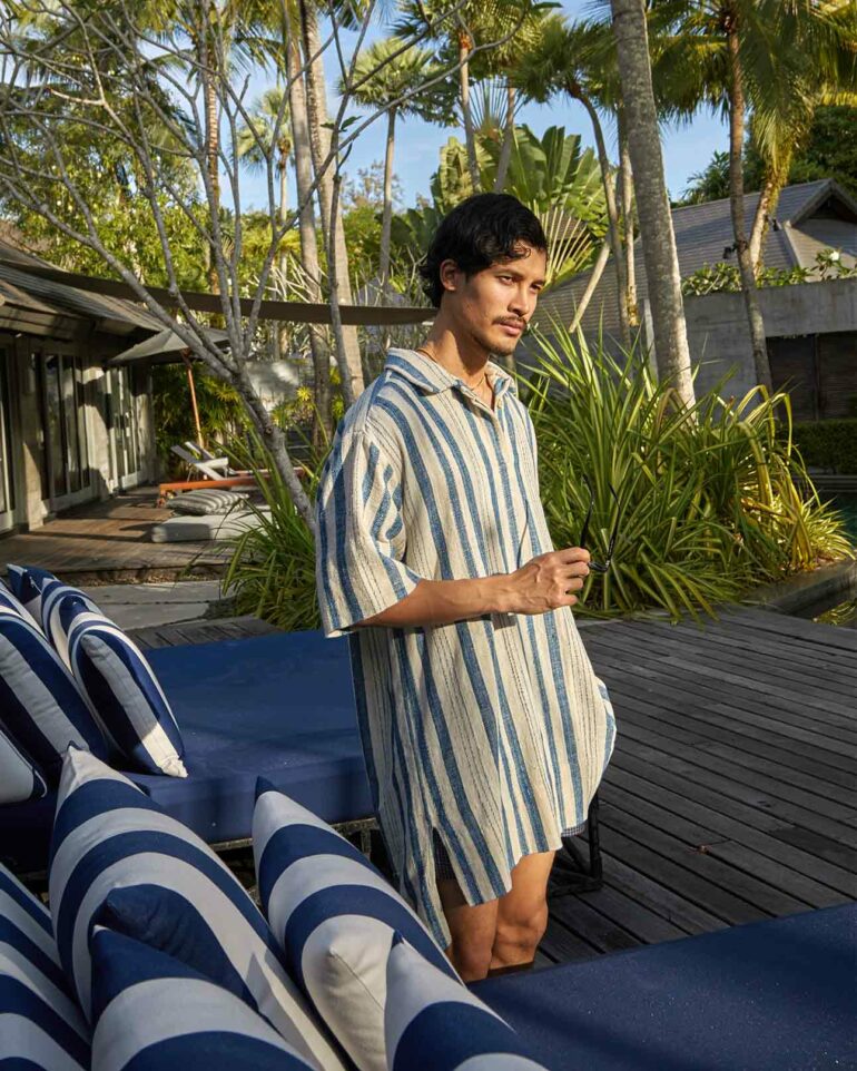 Model wears striped shirt, Phuket, Thailand